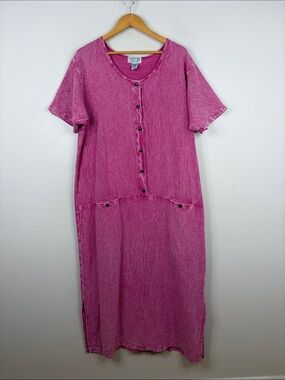 Ezze Wear Dress Womens XL Pink Stonewash Cotton Short Sleeve Maxi Pockets Canada
